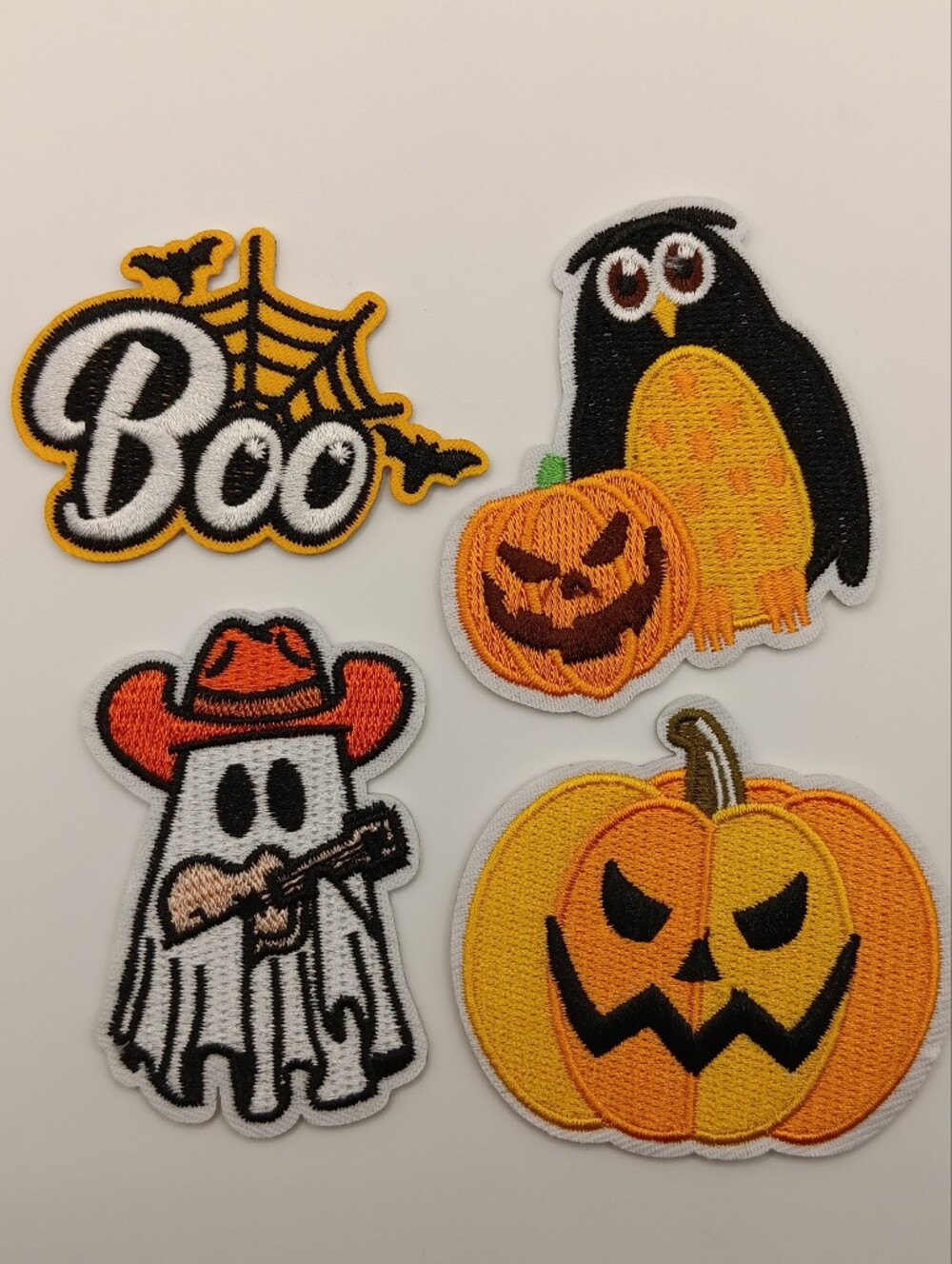 Silly Halloween Iron On Patch Set, Country Western Sheet Ghost, Penguin Pumpkin